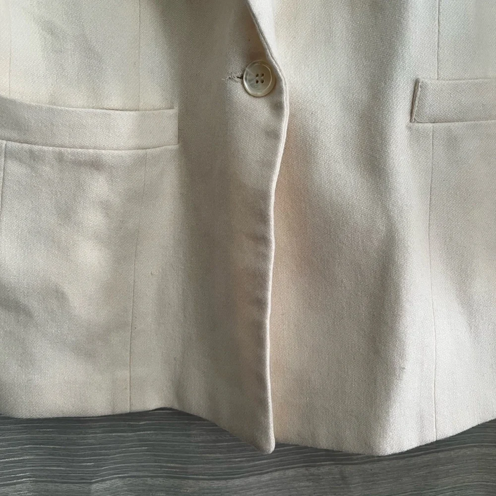Vintage Ivory Wool Blazer | Made in USA | Minimalist 80s–90s Jacket